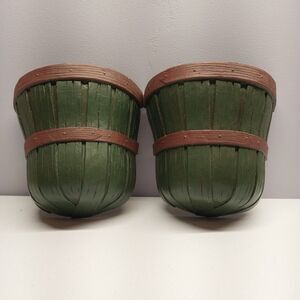 Vintage Home Interiors Bushel Basket Wall Pocket Hangers Green HOMCO Planter Set
